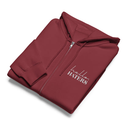 Hello Haters Full Zip Hoodie | Feminist Statement Graphic Hoodie - Spinsterly Co