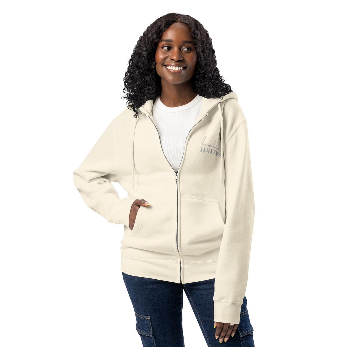 Hello Haters Full Zip Hoodie | Feminist Statement Graphic Hoodie - Spinsterly Co