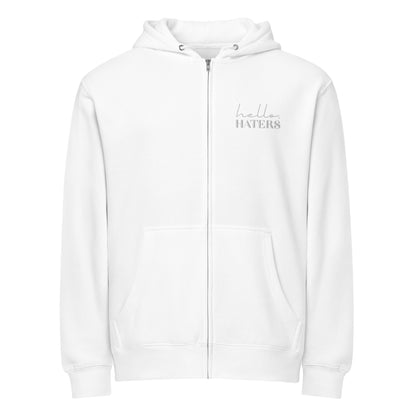 Hello Haters Full Zip Hoodie | Feminist Statement Graphic Hoodie - Spinsterly Co