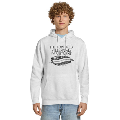 The Tortured Millennials Department Hoodie | Funny Millennial Parody Sweatshirt - Spinsterly Co