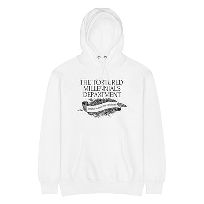 The Tortured Millennials Department Hoodie | Funny Millennial Parody Sweatshirt - Spinsterly Co