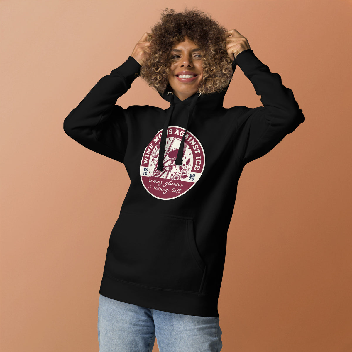 Wine Moms Against ICE Pullover Hoodie | Anti-ICE Political Statement Hoodie - Spinsterly Co