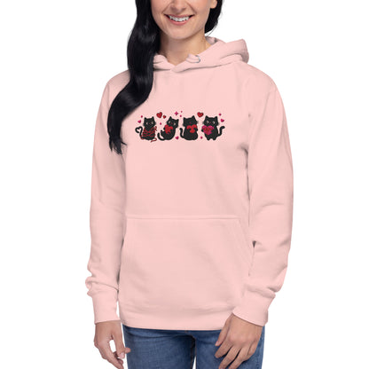 Black Cat Hearts Embroidered Hoodie | Kawaii Cat Valentine Pullover Sweatshirt - Spinsterly Co