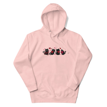 Black Cat Hearts Embroidered Hoodie | Kawaii Cat Valentine Pullover Sweatshirt - Spinsterly Co