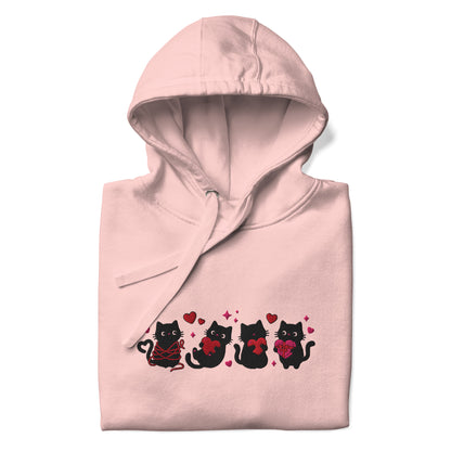 Black Cat Hearts Embroidered Hoodie | Kawaii Cat Valentine Pullover Sweatshirt - Spinsterly Co