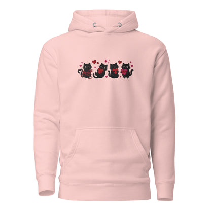 Black Cat Hearts Embroidered Hoodie | Kawaii Cat Valentine Pullover Sweatshirt - Spinsterly Co