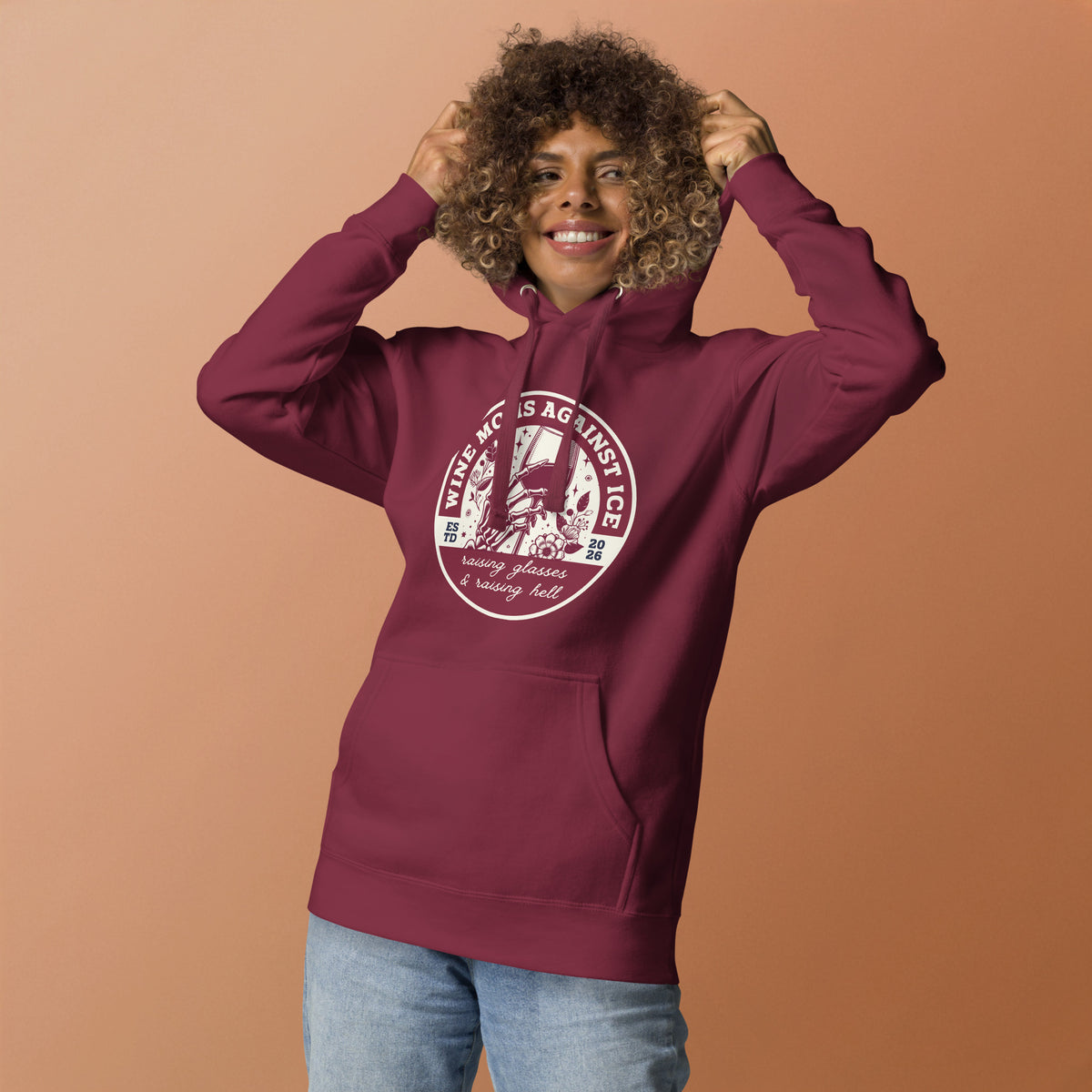 Wine Moms Against ICE Pullover Hoodie | Anti-ICE Political Statement Hoodie - Spinsterly Co