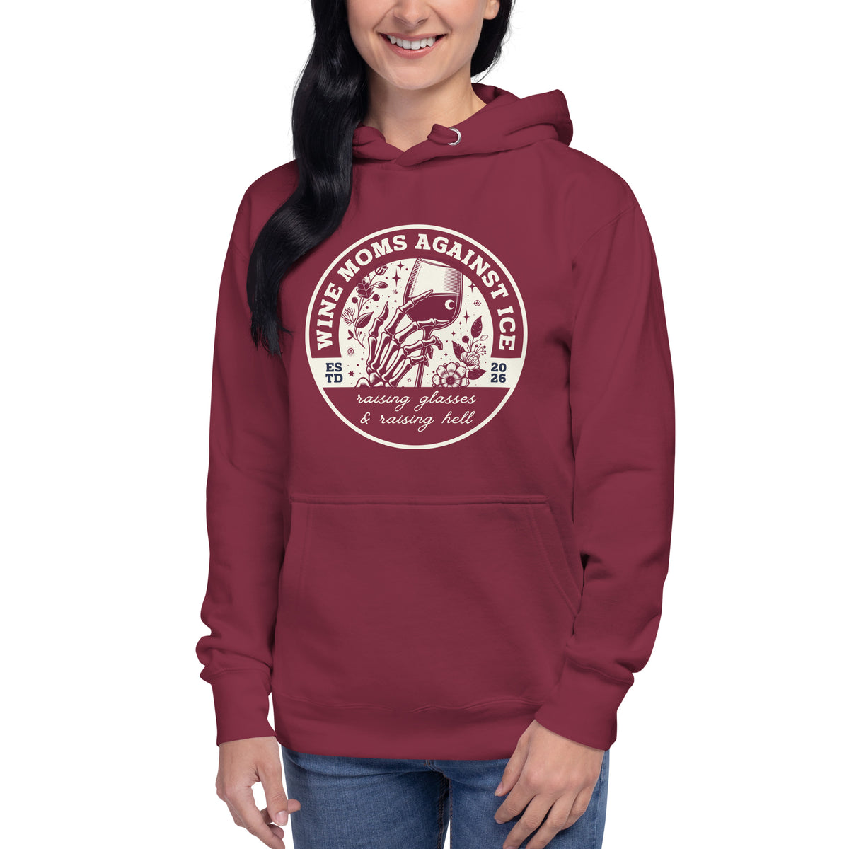 Wine Moms Against ICE Pullover Hoodie | Anti-ICE Political Statement Hoodie - Spinsterly Co