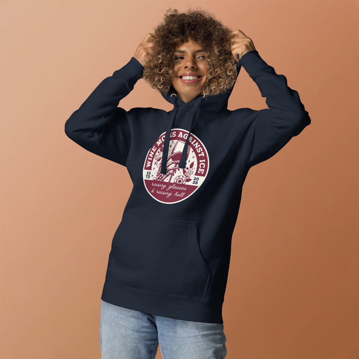 Wine Moms Against ICE Pullover Hoodie | Anti-ICE Political Statement Hoodie - Spinsterly Co
