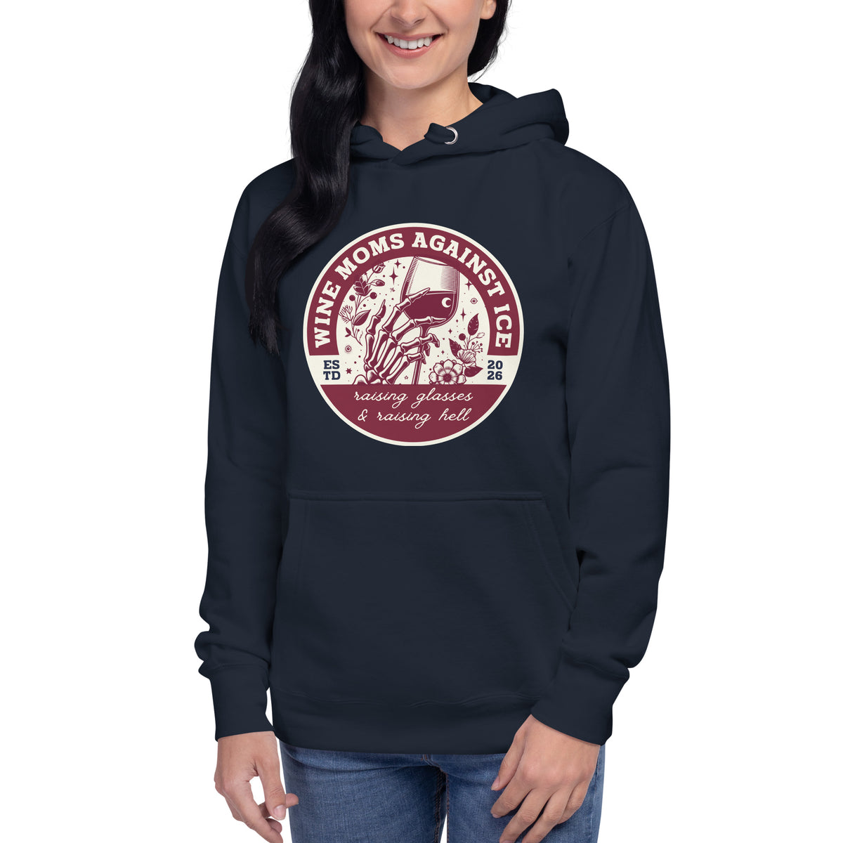 Wine Moms Against ICE Pullover Hoodie | Anti-ICE Political Statement Hoodie - Spinsterly Co