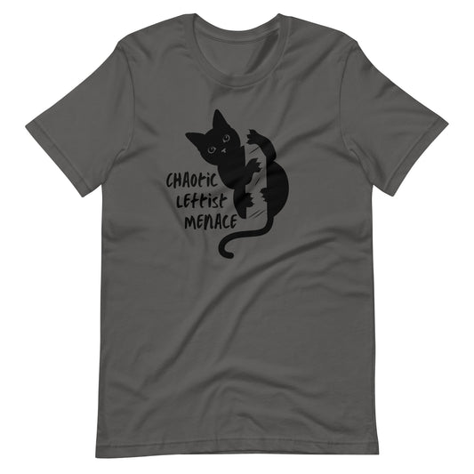 Chaotic Leftist Menace T-Shirt | Funny Black Cat Political Graphic Tee - Spinsterly Co