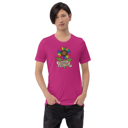 Powered by Queer Energy T-Shirt | Rainbow Sunflower LGBTQIA+ Pride Tee - Spinsterly Co