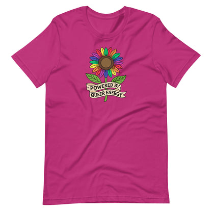 Powered by Queer Energy T-Shirt | Rainbow Sunflower LGBTQIA+ Pride Tee - Spinsterly Co