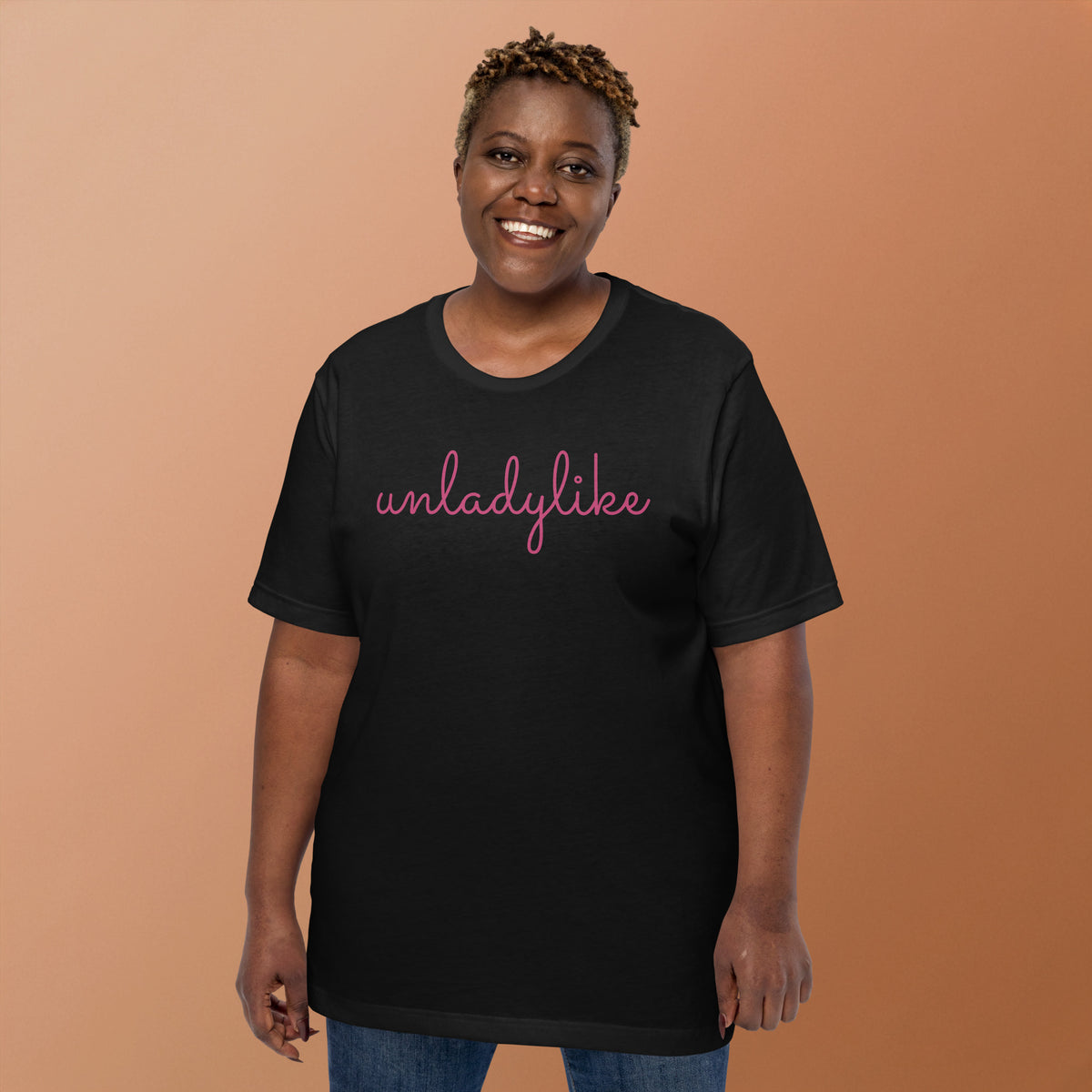 Unladylike Feminist T-Shirt | Pink Script Graphic Tee for Women - Spinsterly Co