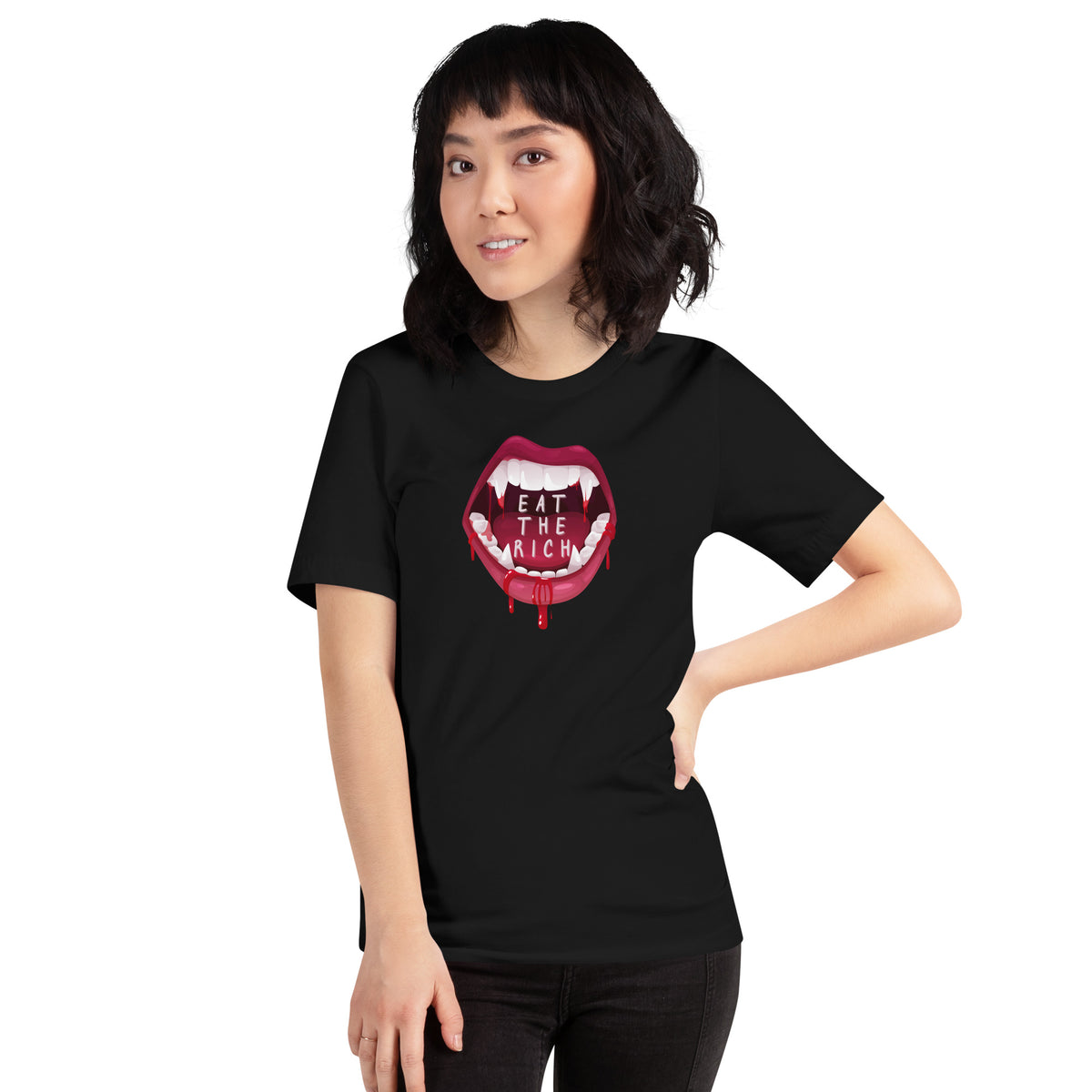 Eat the Rich Vampire Mouth T-Shirt | Anti-Capitalism Gothic Graphic Tee - Spinsterly Co