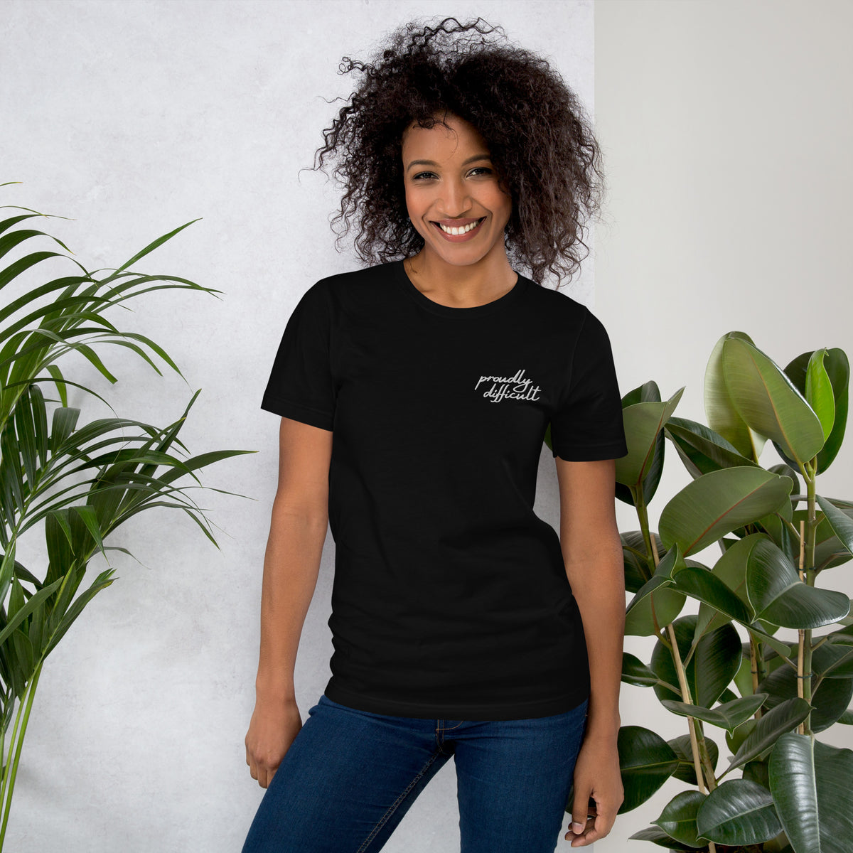 Proudly Difficult Embroidered T-Shirt | Feminist Statement Tee - Spinsterly Co