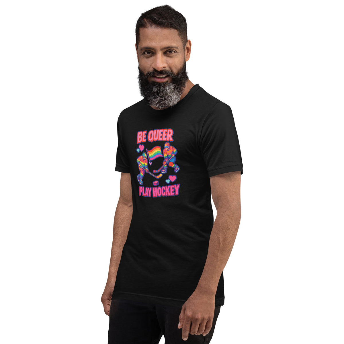 Be Queer Play Hockey T-Shirt | LGBTQIA+ Hockey Pride Graphic Tee - Spinsterly Co