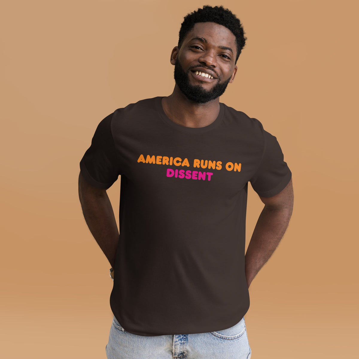 America Runs on Dissent T-Shirt | Funny Political Parody Graphic Tee - Spinsterly Co