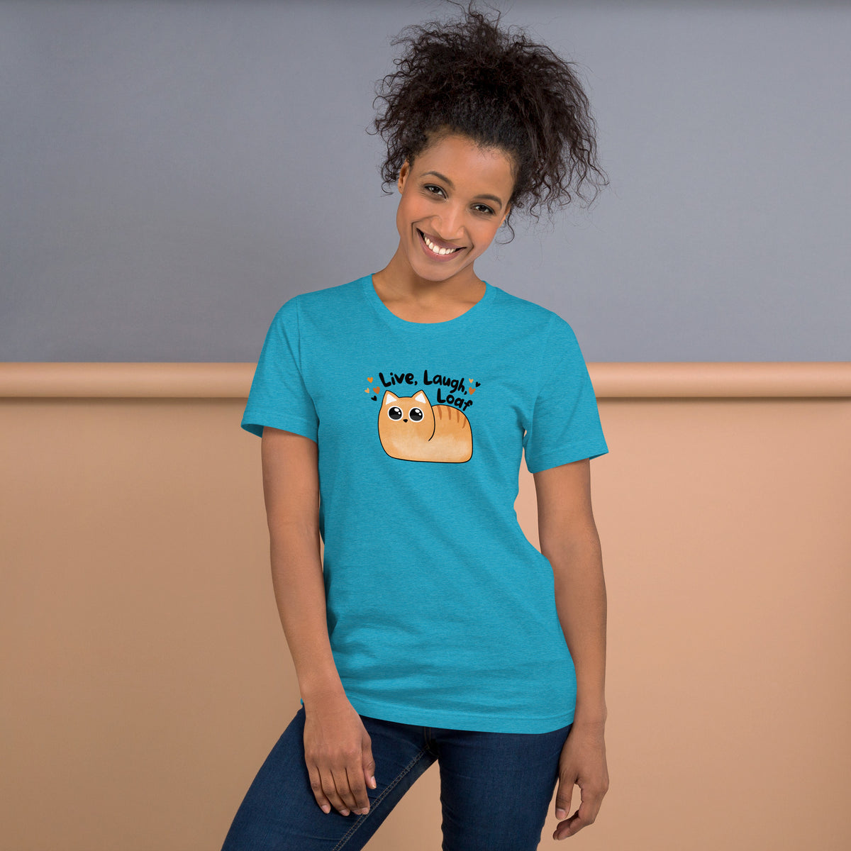 Live, Laugh, Loaf Cat T-Shirt | Kawaii Cat Loaf Graphic Tee - Spinsterly Co