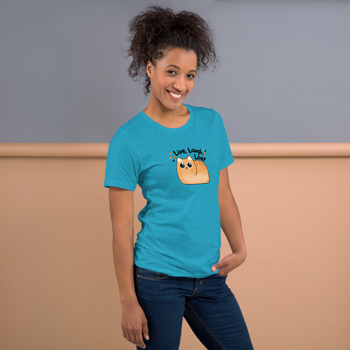 Live, Laugh, Loaf Cat T-Shirt | Kawaii Cat Loaf Graphic Tee - Spinsterly Co
