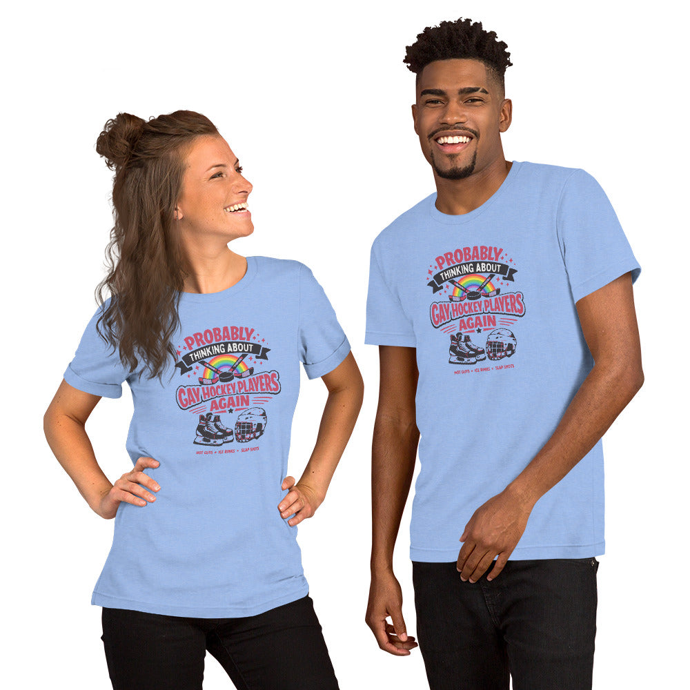 Probably Thinking About Gay Hockey Players Again T-Shirt | Queer Hockey Romance Tee - Spinsterly Co
