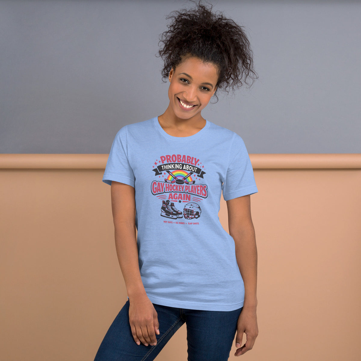 Probably Thinking About Gay Hockey Players Again T-Shirt | Queer Hockey Romance Tee - Spinsterly Co