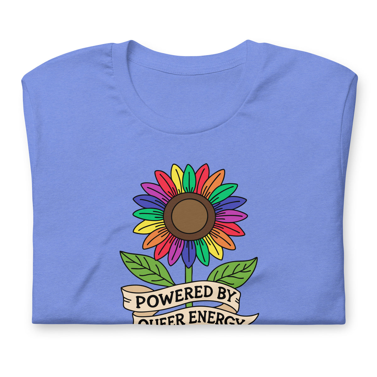 Powered by Queer Energy T-Shirt | Rainbow Sunflower LGBTQIA+ Pride Tee - Spinsterly Co