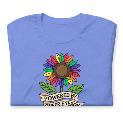 Powered by Queer Energy T-Shirt | Rainbow Sunflower LGBTQIA+ Pride Tee - Spinsterly Co