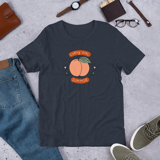 Curvy Girl Summer Unisex T-Shirt | Body-Positive Peach Graphic Tee - Spinsterly Co
