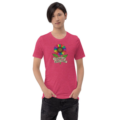 Powered by Queer Energy T-Shirt | Rainbow Sunflower LGBTQIA+ Pride Tee - Spinsterly Co