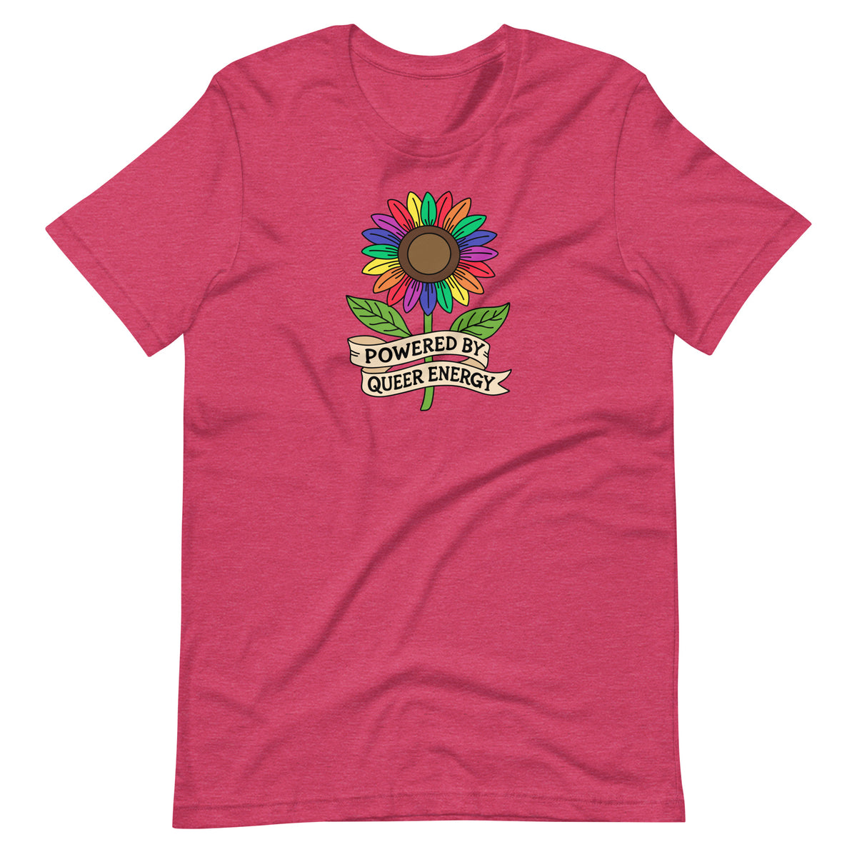 Powered by Queer Energy T-Shirt | Rainbow Sunflower LGBTQIA+ Pride Tee - Spinsterly Co