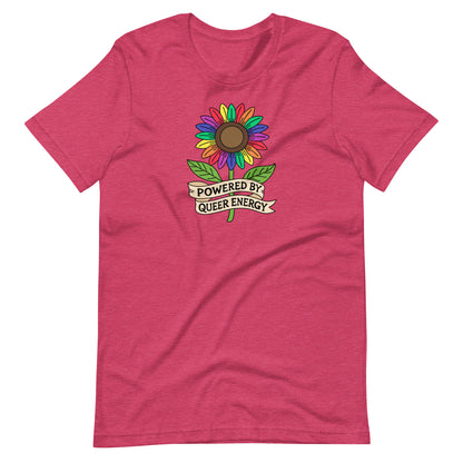 Powered by Queer Energy T-Shirt | Rainbow Sunflower LGBTQIA+ Pride Tee - Spinsterly Co