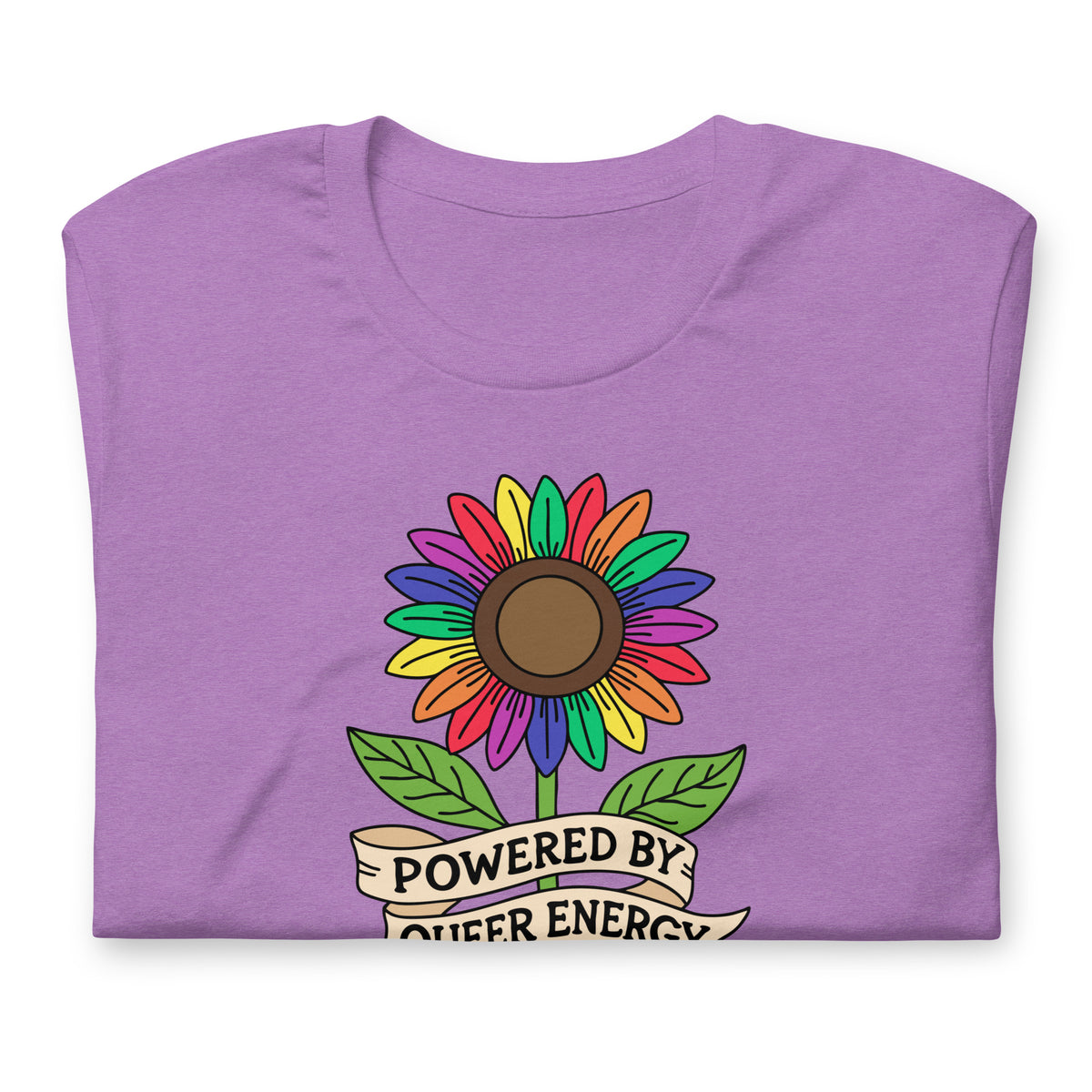 Powered by Queer Energy T-Shirt | Rainbow Sunflower LGBTQIA+ Pride Tee - Spinsterly Co