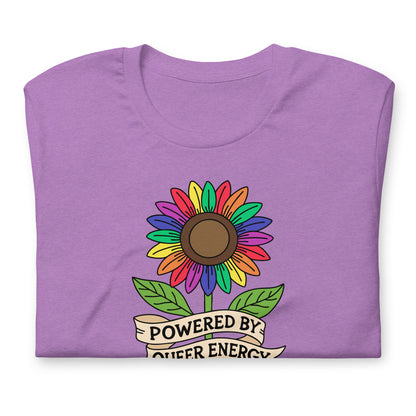 Powered by Queer Energy T-Shirt | Rainbow Sunflower LGBTQIA+ Pride Tee - Spinsterly Co