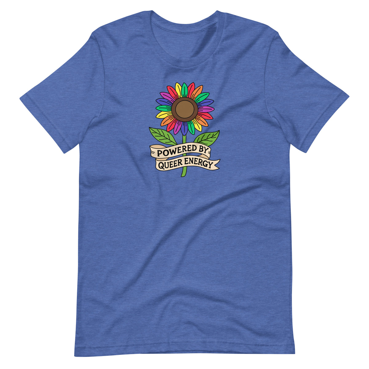Powered by Queer Energy T-Shirt | Rainbow Sunflower LGBTQIA+ Pride Tee - Spinsterly Co