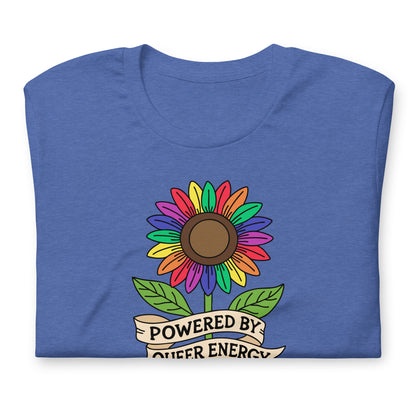 Powered by Queer Energy T-Shirt | Rainbow Sunflower LGBTQIA+ Pride Tee - Spinsterly Co