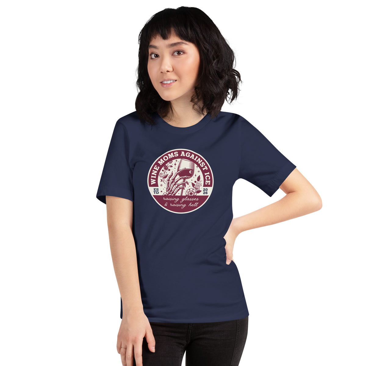 Wine Moms Against ICE T-Shirt | Anti-ICE Political Statement Tee - Spinsterly Co