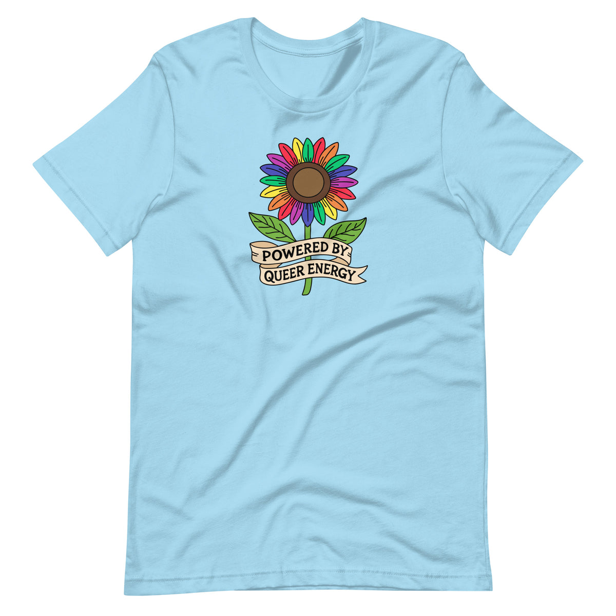 Powered by Queer Energy T-Shirt | Rainbow Sunflower LGBTQIA+ Pride Tee - Spinsterly Co