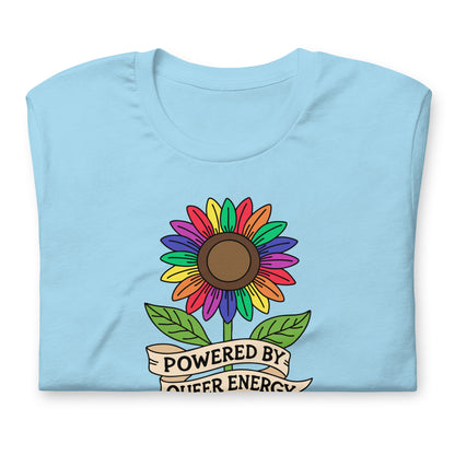 Powered by Queer Energy T-Shirt | Rainbow Sunflower LGBTQIA+ Pride Tee - Spinsterly Co