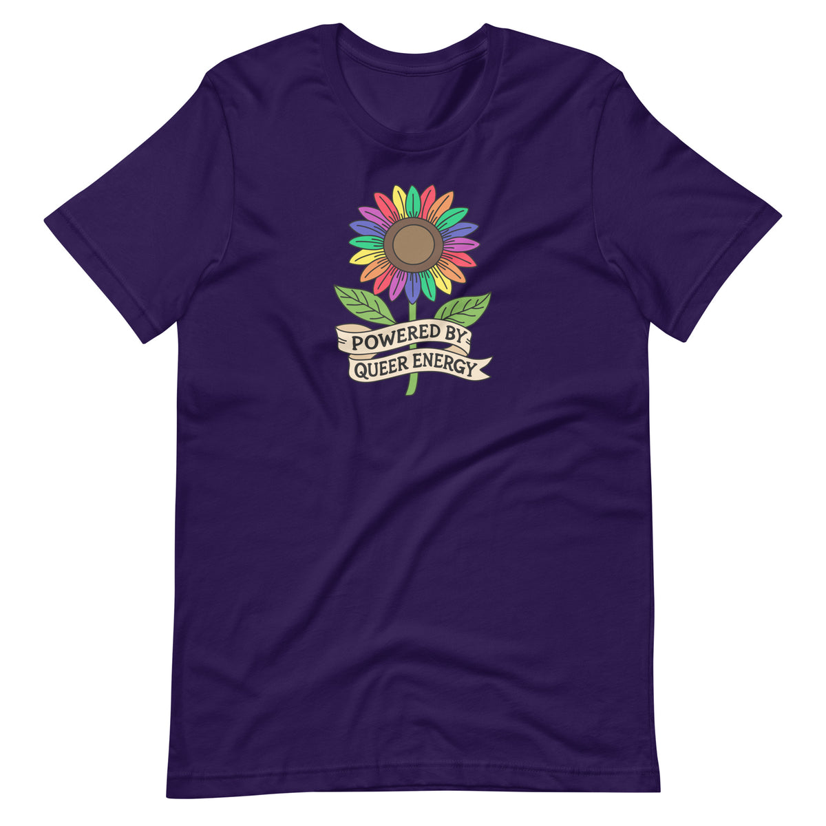 Powered by Queer Energy T-Shirt | Rainbow Sunflower LGBTQIA+ Pride Tee - Spinsterly Co