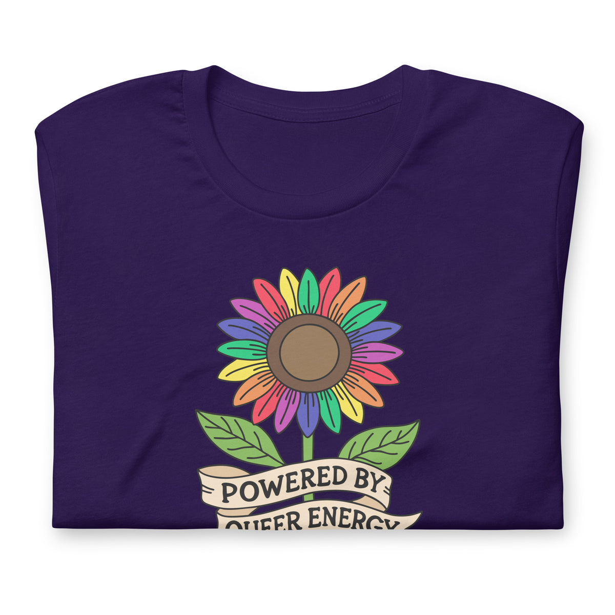 Powered by Queer Energy T-Shirt | Rainbow Sunflower LGBTQIA+ Pride Tee - Spinsterly Co