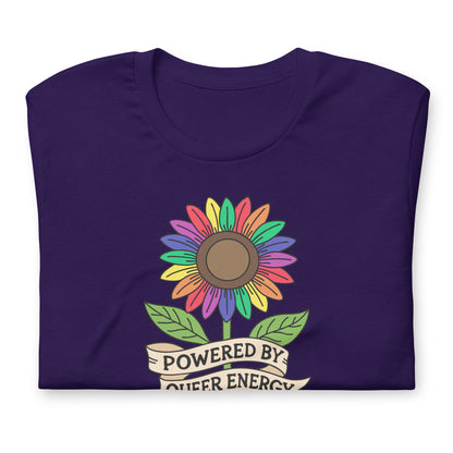 Powered by Queer Energy T-Shirt | Rainbow Sunflower LGBTQIA+ Pride Tee - Spinsterly Co