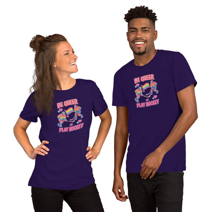 Be Queer Play Hockey T-Shirt | LGBTQIA+ Hockey Pride Graphic Tee - Spinsterly Co