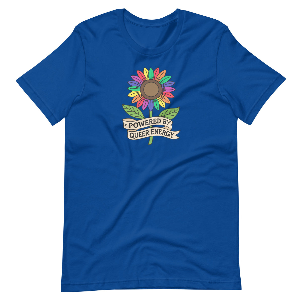 Powered by Queer Energy T-Shirt | Rainbow Sunflower LGBTQIA+ Pride Tee - Spinsterly Co