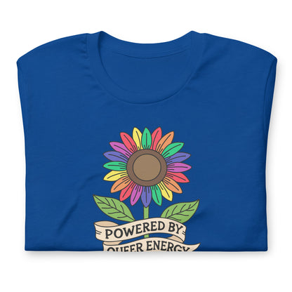Powered by Queer Energy T-Shirt | Rainbow Sunflower LGBTQIA+ Pride Tee - Spinsterly Co