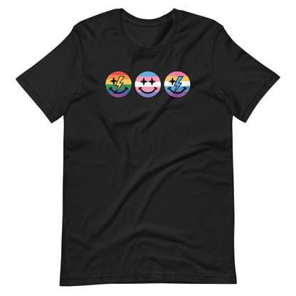Pride Smiley Face T-Shirt | Rainbow Trans Progress Pride Retro Graphic Tee - Spinsterly Co