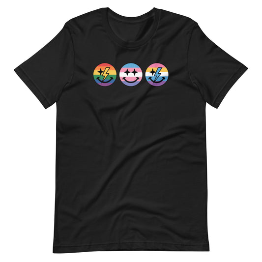 Pride Smiley Face T-Shirt | Rainbow Trans Progress Pride Retro Graphic Tee - Spinsterly Co