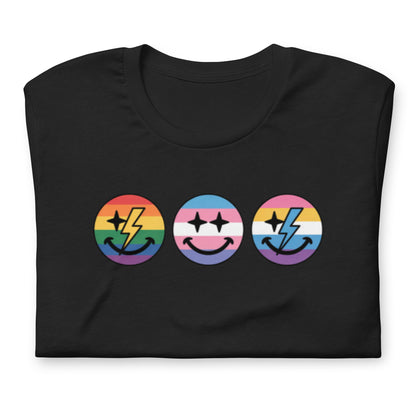 Pride Smiley Face T-Shirt | Rainbow Trans Progress Pride Retro Graphic Tee - Spinsterly Co