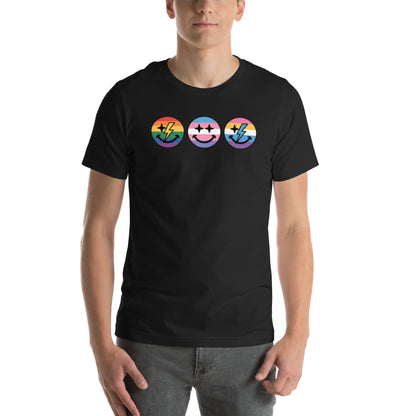 Pride Smiley Face T-Shirt | Rainbow Trans Progress Pride Retro Graphic Tee - Spinsterly Co