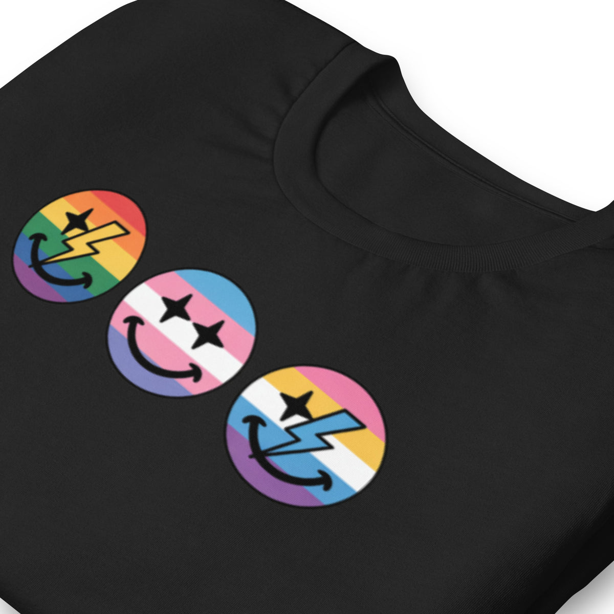 Pride Smiley Face T-Shirt | Rainbow Trans Progress Pride Retro Graphic Tee - Spinsterly Co